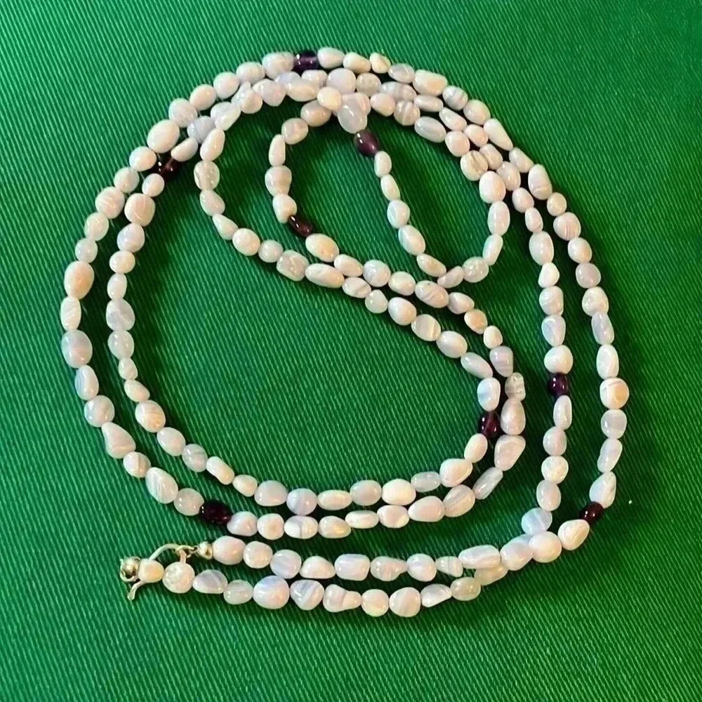 Long single strand  light and dark amethyst, semi precious stone necklace NWOT